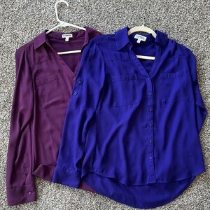 Express Women's Button Down Shirts in Deep Purple and Royal Blue